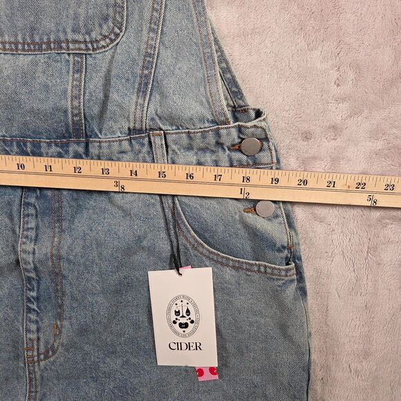 Cider Bow Knot Buckle Up Mid Rise Wide Leg Denim Overalls Jumpsuit Large NWT - Picture 5 of 8
